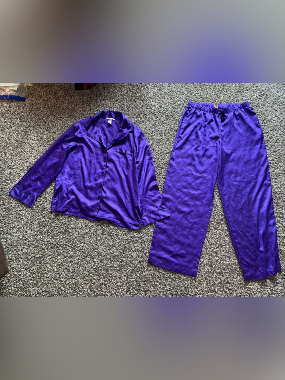 Victoria's Secret Purple Satin Pajama Set - Button-Up Top & Elastic Waist Pants